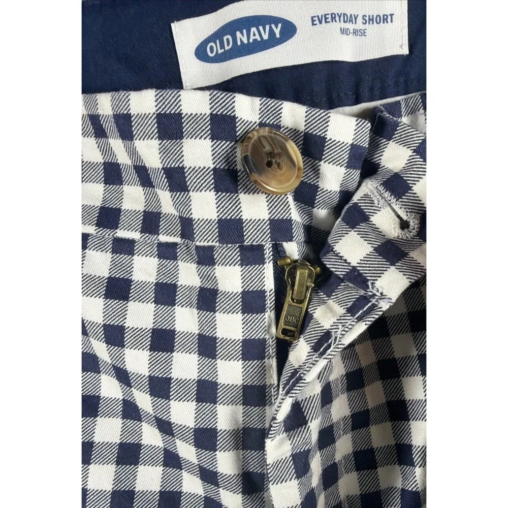 Mid-Rise Shorts 12 Womens Old Navy Everyday Navy Blue Gingham Check Stretch